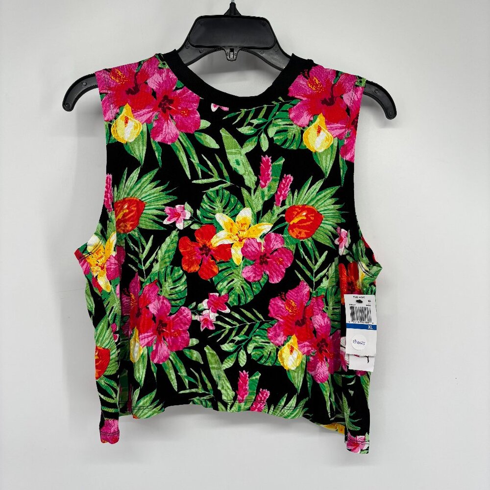 The Edit By Seventeen Tropical Floral Print Sleeveless Crop Top Black XL NWT